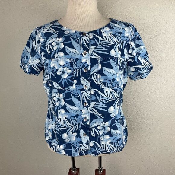 Liz Claiborne Cropped Floral Tencel Button Down Top Size M - Picture 1 of 6